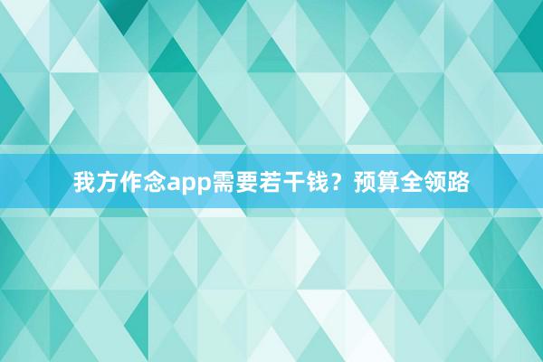 我方作念app需要若干钱？预算全领路